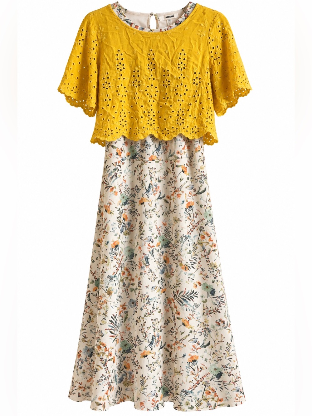Koton Floral Maxi Dress + Mustard Eyelet Crop Top 2-Piece Boho Outfit